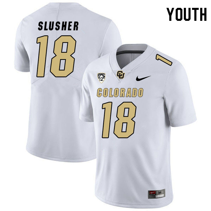 Youth #18 Myles Slusher Colorado Buffaloes College Football Jerseys Stitched Sale-White